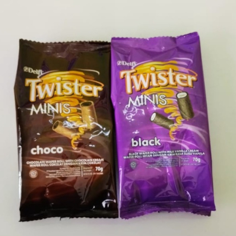 

Twister Minis Delfi Rasa Black dan Choco Isi 70gr Wafer Roll