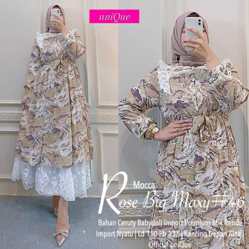 new rose maxi ceruty renda big gamis ori unique by Jumbo Solo