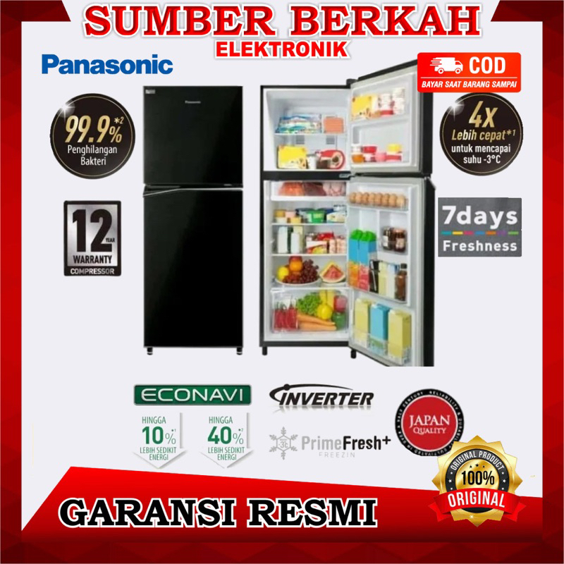 PANASONIC Kulkas Inverter Econavi 2 Pintu 246Liter tanpa bunga es garansi resmi NR BB251QPK promo NR