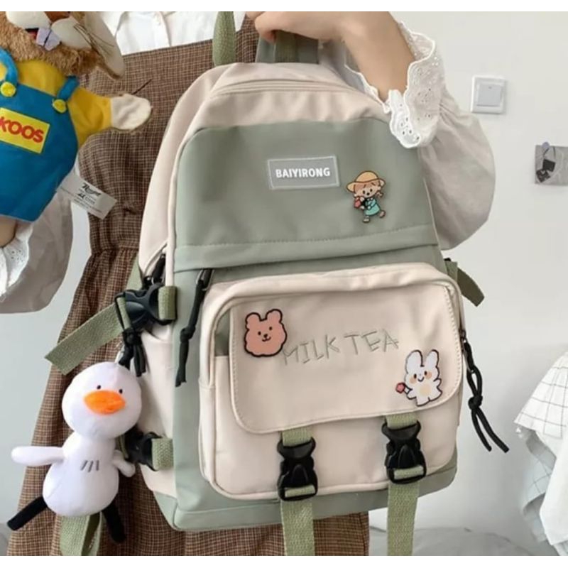 RaidStore93-tas ransel milk tea/tas sekolah anak perempuan/tas punggung wanita