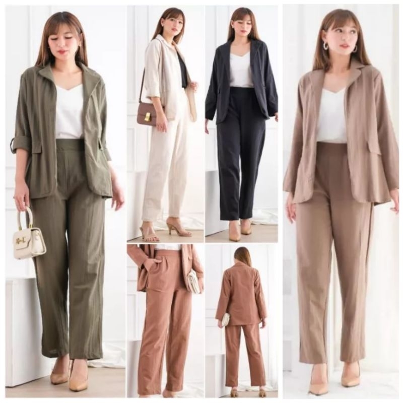❣️ SPECIAL PRICE ♡ PREMIUM ♡ ORIGINAL ! FRANSISCA OFFICE 2 IN 1 SET PLAIN LONG SLEEVE BLAZER WITH LONG  PANTS / SETELAN KANTOR , OUTER &amp; CELANA PANJANG ( HIJAB FRIENDLY )
