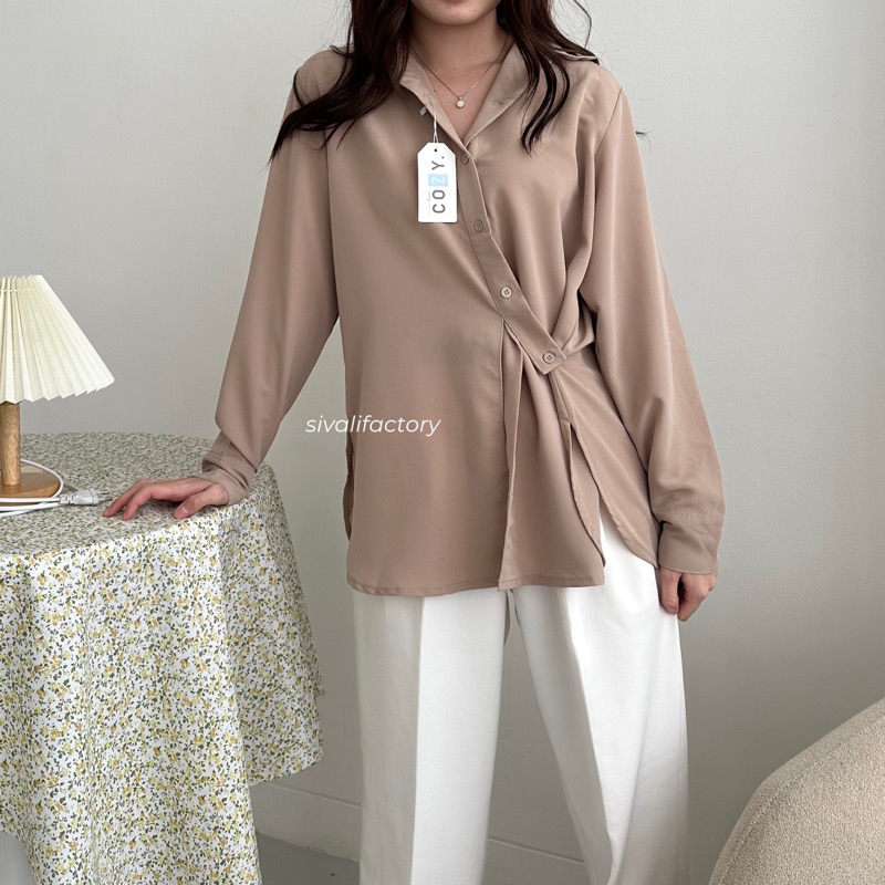 SIVALI Nelka Shirt - Loose Polyester Shirt - Kemeja Flowy Atasan Wanita