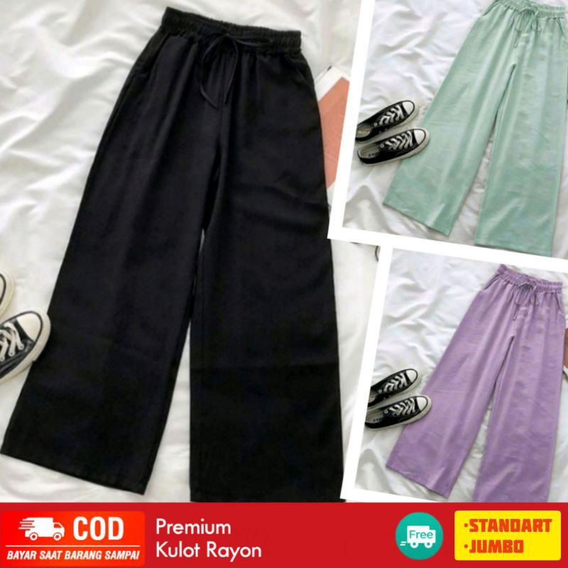 KULOT STANDART &amp; JUMBO HIGHWAIST PREMIUM PINGGANG FULL KARET &amp; TALI SERUT // CELANA WANITA RAYON UNIQLO