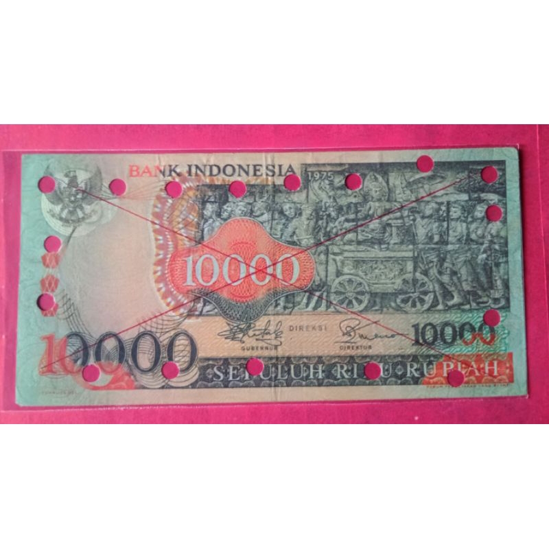 Uang Kuno 10.000 Barong 1975 Dicoret+Tanda Lobang oleh Petugas