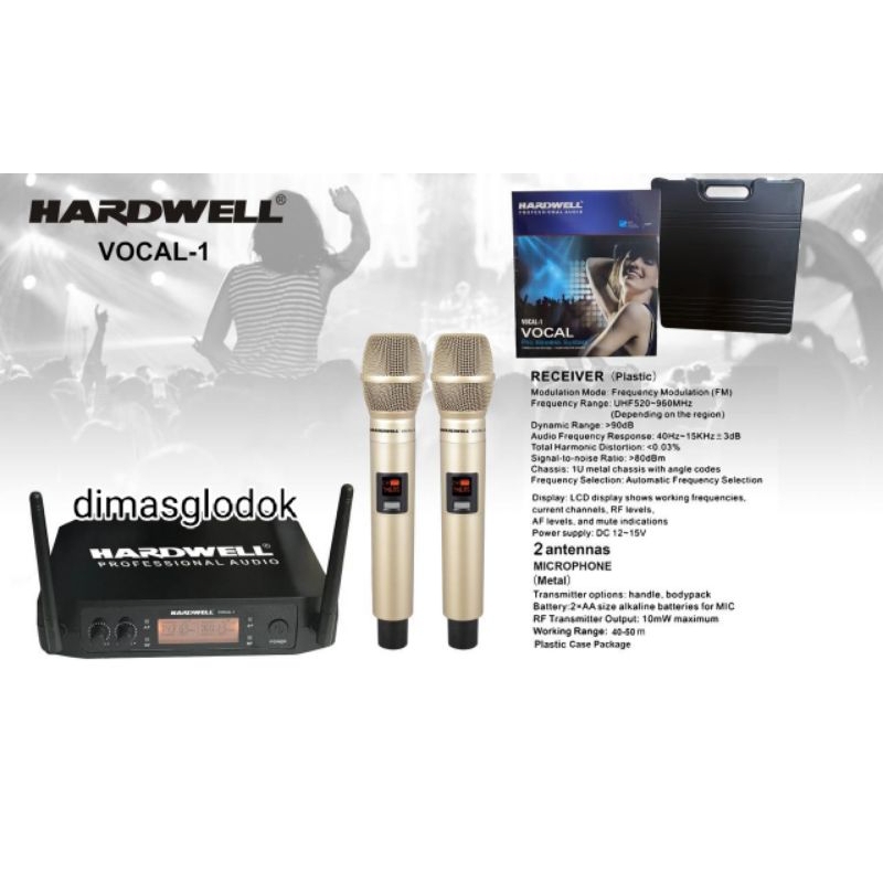 Mic Hardwell Vocal 1 Wireless Mikropon Vocal1 Mikrofon Vocal-1 Dual Mic