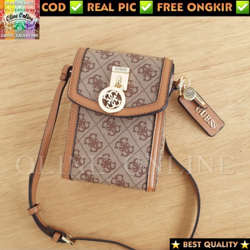 (WODB) tas jensen hp phone holder free box selempang ada tali panjang beige pink, white,brown logo batik ciayumajalengka cirebon indramayu majalangka readystock instan sindanglaut brebes ciledug gs tanjung gb tegal