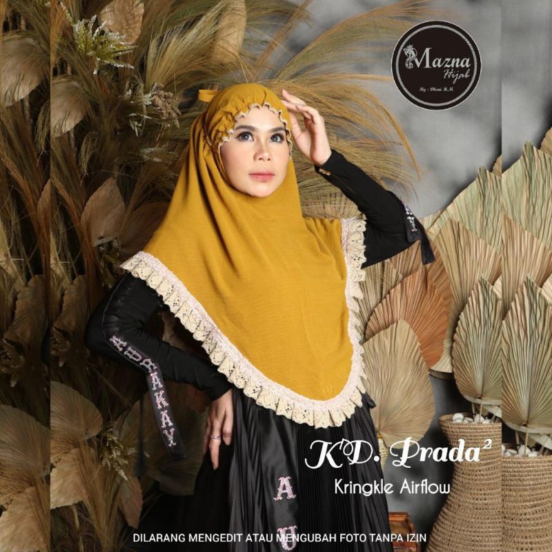 Jilbab instan kerut dahi renda prada crincle airflow ORI by Mazna