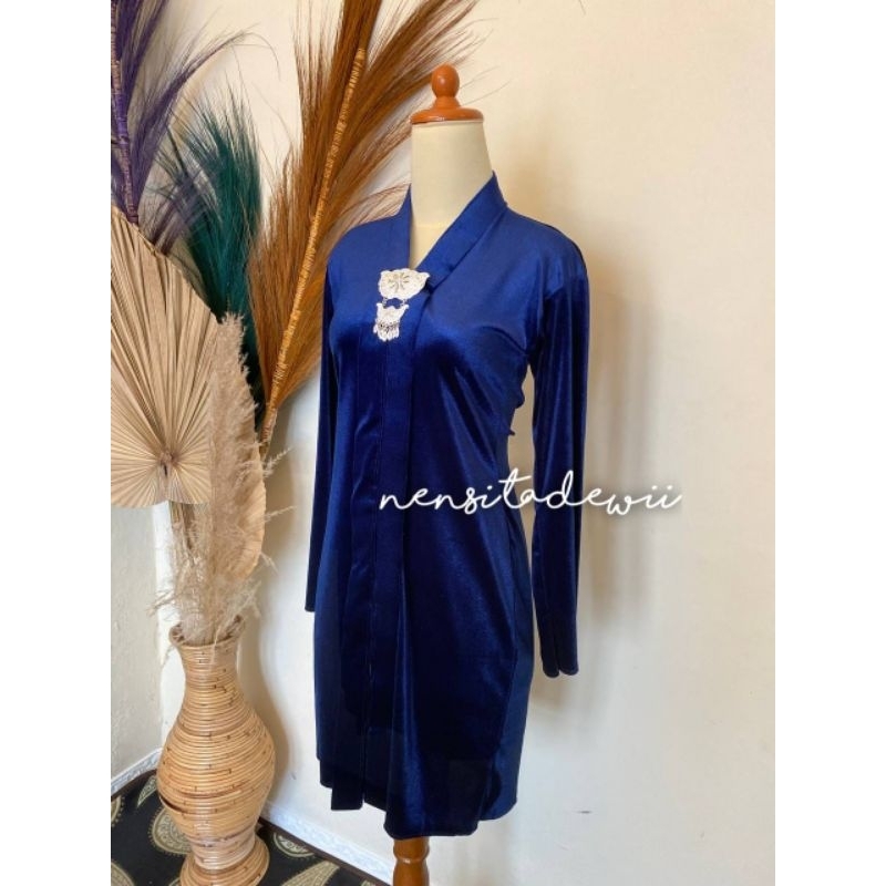 Kebaya Kartini (Leher V), Body Panjang - Warna Navy