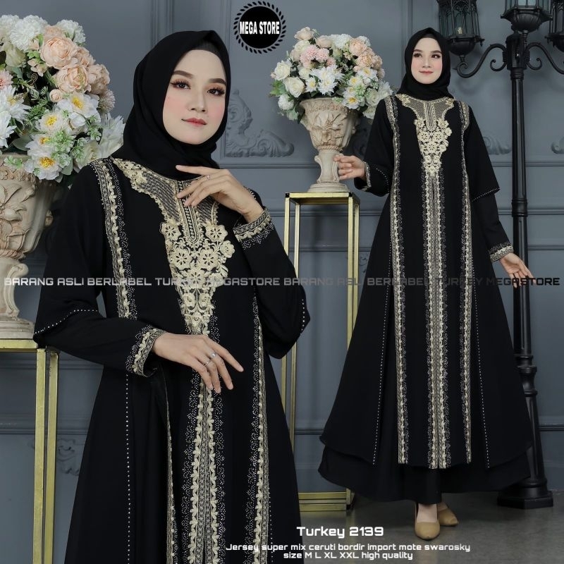 Baju Gamis Wanita Abaya Turkey Turki Hitam 2139 Dress Dres Jubah Hitam Ori Megastore