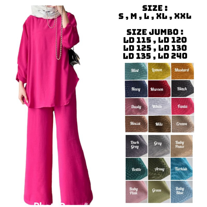 BAJU SETELAN SIZE S,M,L,XL,XXL & JUMBO LD 115,120,125,130,135,140 ATASAN + CELANA PANJANG WANITA DAI