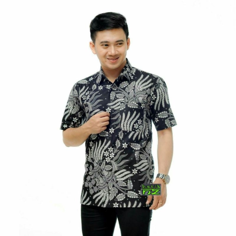 BSWART Batik HRB026 kenongo Hem Pendek anjani biru Pekalongan M L XL Batik Pria MURAH