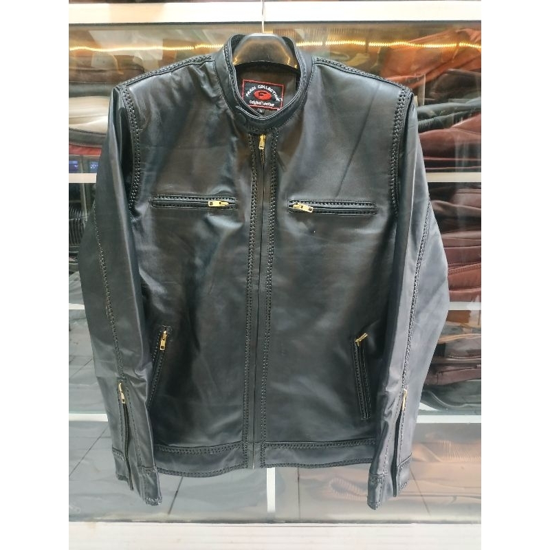 Leather Jaket asli kulit domba asli garut jahitan sulam