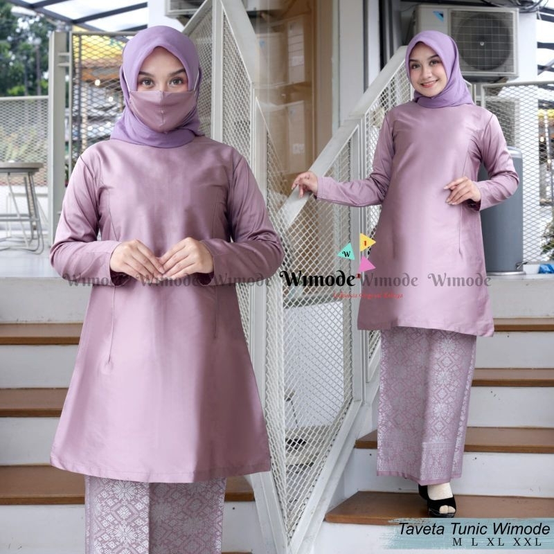 Ready stok atasan baju kurung bahan taffeta polos senada // kebaya kurung taffeta melayu Siti Nurbay