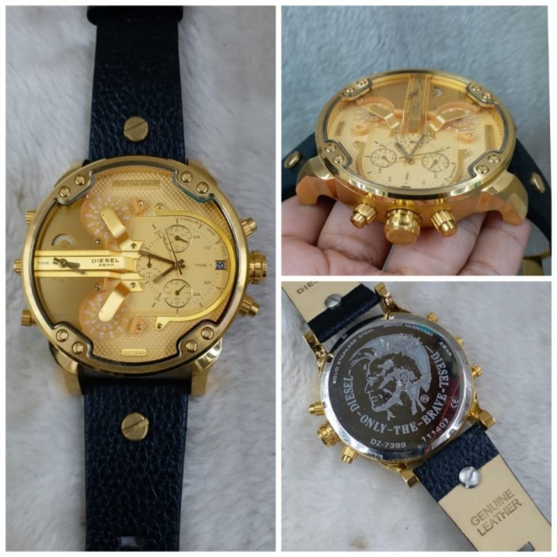 Jam tangan Pria Chronograph DIESEL Godzilla DZ 4 time Leather