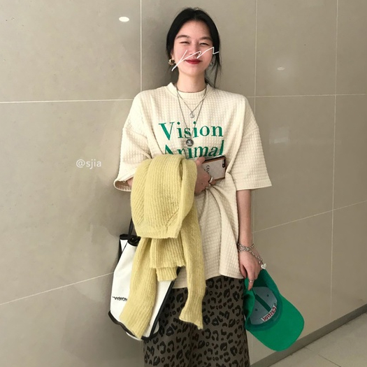 XIAOZHAINV Korean Style Kaos Lengan Pendek Wanita 0730