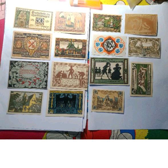 15 Lembar Uang Kuno Asing Jerman Notgeld UNC