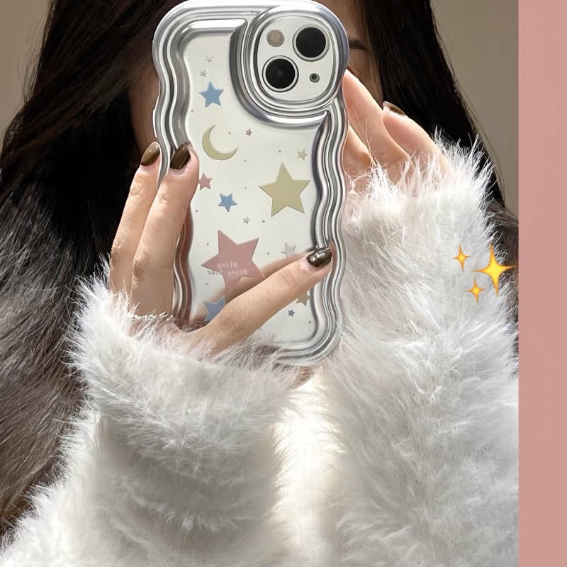 Silver Pink Star Softcase Casing Case HP Lucu iphone XS XS Max XR 11 Pro Max 12 Pro Max 13 Pro Max 14 Pro Max