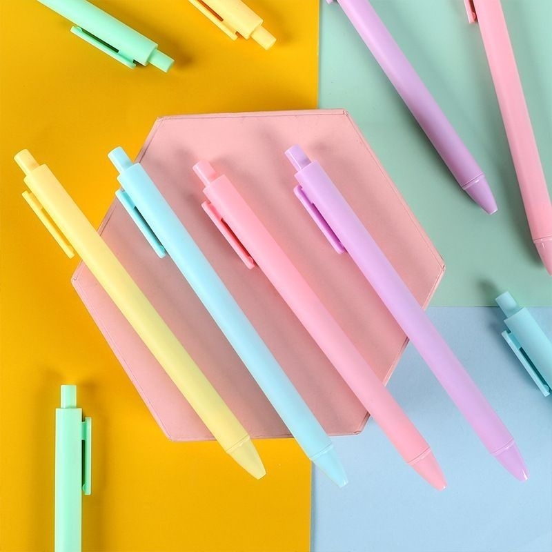 Pena Pulpen Cetekan Macaron Warna Pastel  Tinta Hitam Alat Tulis Sekolah Kantor Terlaris