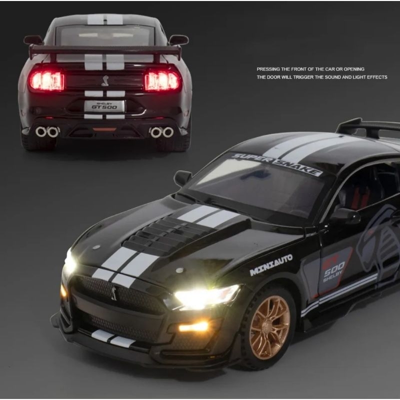 Diecast Mobil Ford Mustang Shelby GT500 Miniatur Die-cast Mobil Balap Alloy Metal Skala 1:32