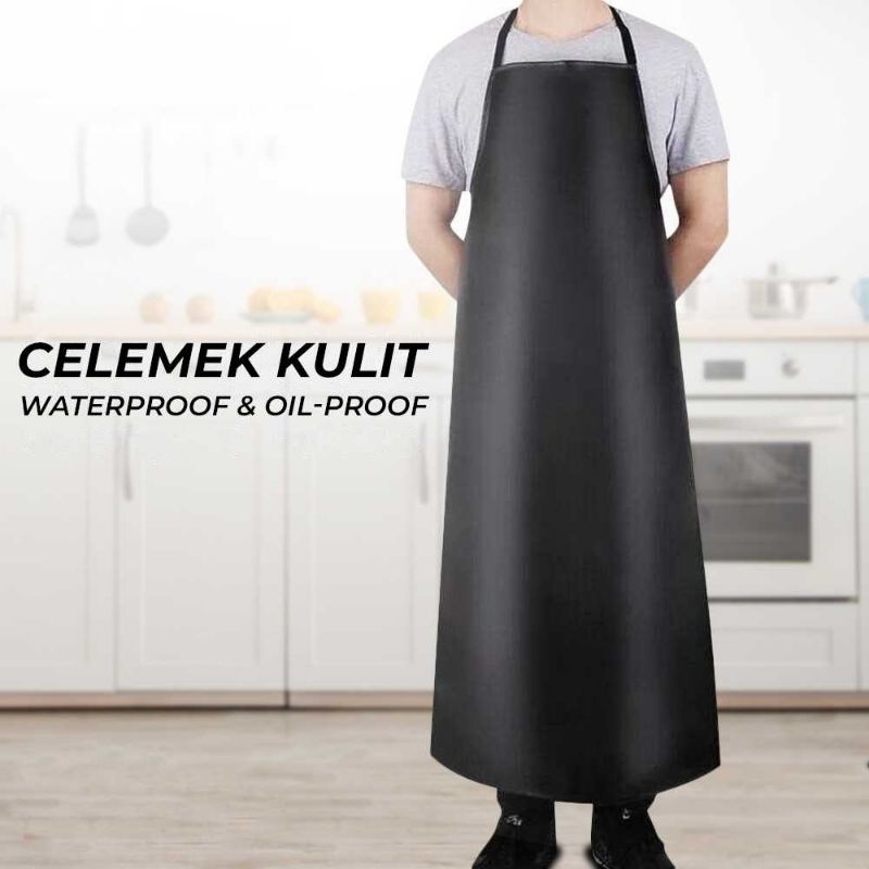 Zhanmai Celemek Apron Kulit PU Barista Chef Koki Waterproof Oil-Proof Strong and Durable - ZHAP1 Corak Kasar