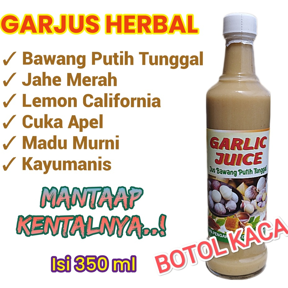 Jus Bawang Putih Tunggal, Jahe Merah, Lemon, Madu Murni, Cuka Apel, Kayu Manis, Ramuan Rempah Herbal, Darah Tinggi Detox Diet Asam Urat Vertigo Ambeien Kolesterol Garjus Garlic Juice 350ml