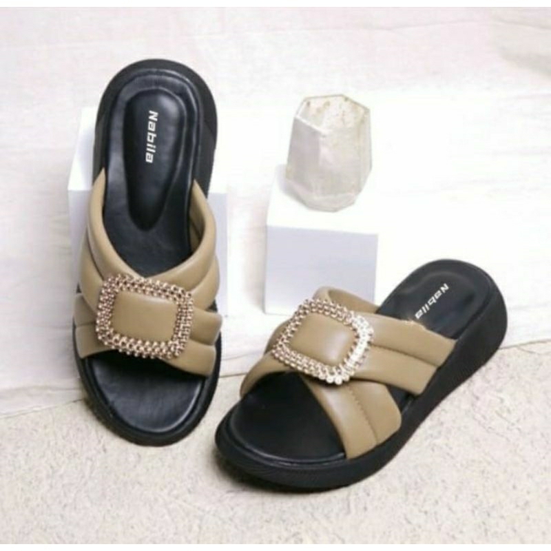 Sandal wedges wanita cantik kekinian platform sandal empuk DR22