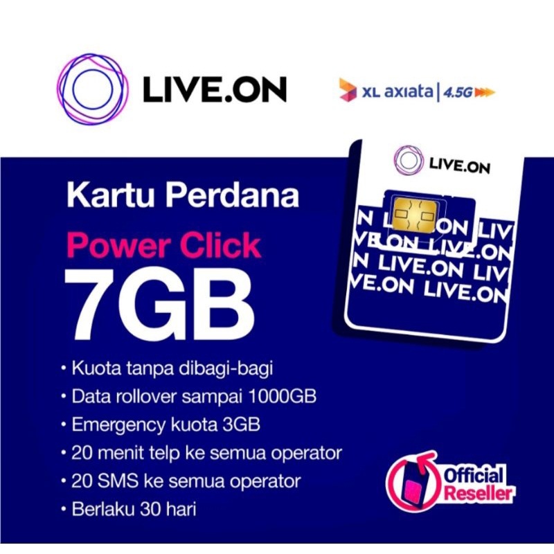 Live.On Perdana Paket Internet Power Click 7GB(30hari) Note: Pengiriman Ubah ke J&amp;T Exspress