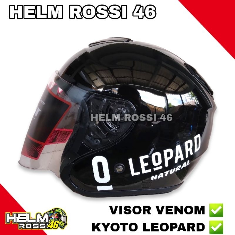 Helm Kyoto Priest Osaka LEOPARD HITAM GLOSSY Solid - Visor Venom Original Free Box Packing