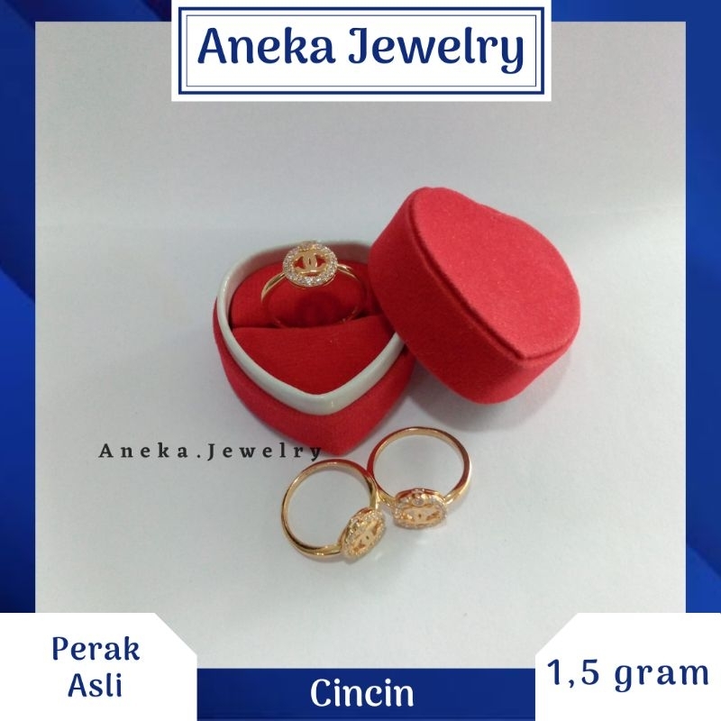 Cincin Ukir Mata Bulat, Sepuh Emas Kuning, Perak 925