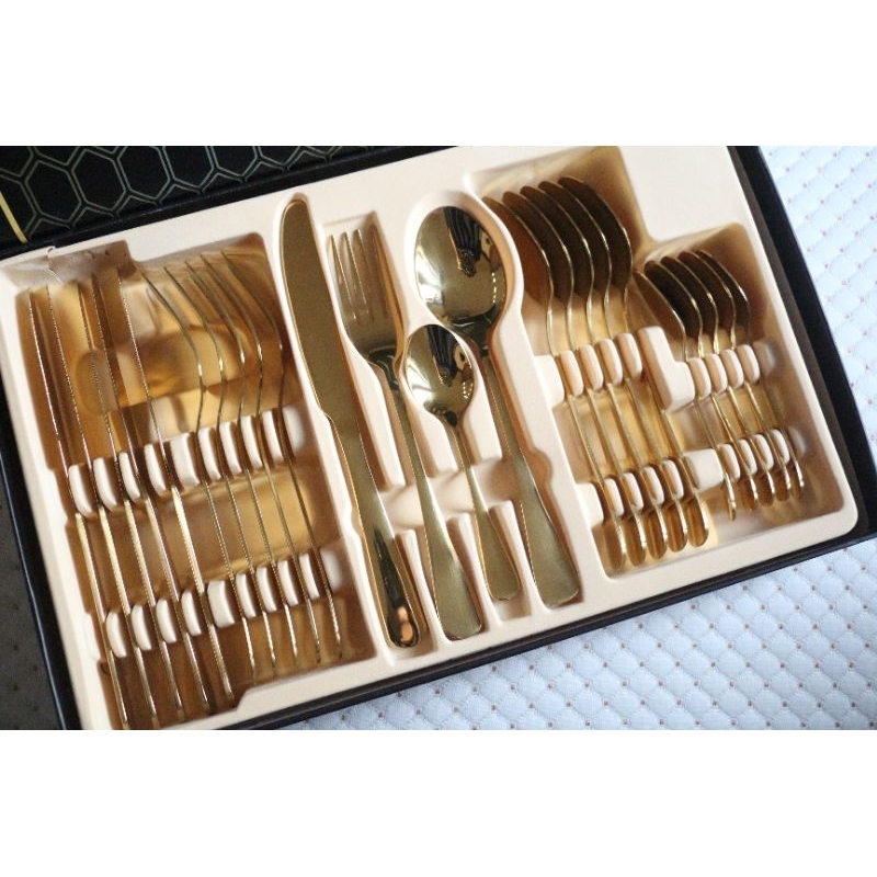 SET SENDOK GARPU MAKAN stainless steel tebal warna gold