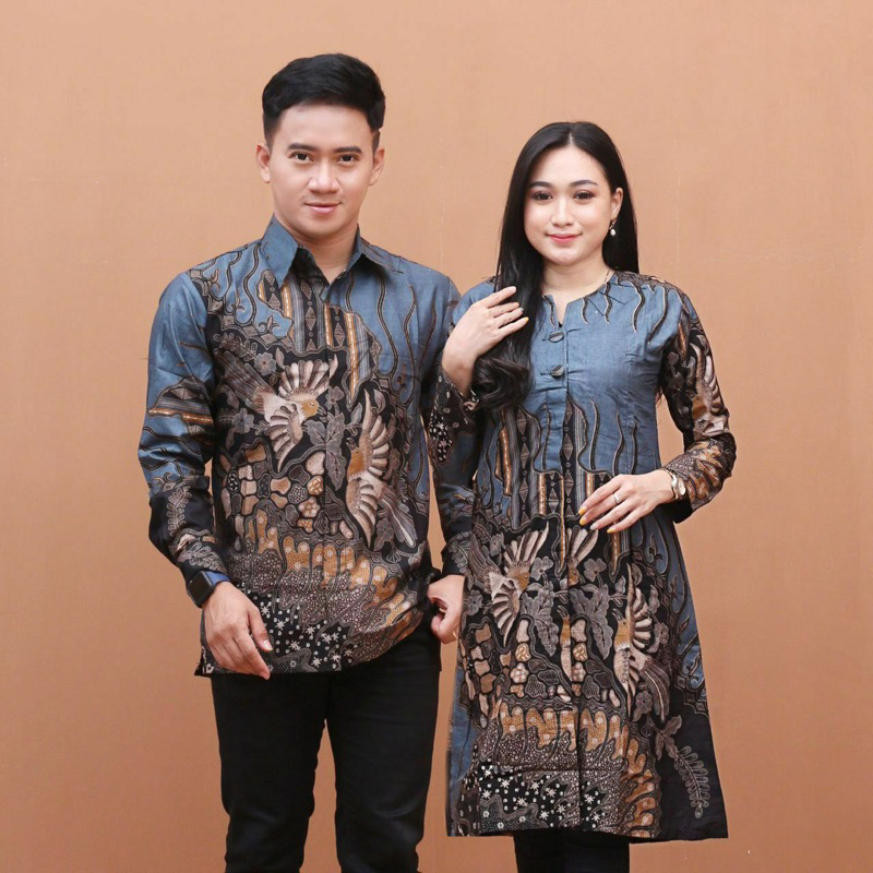 Atasan Baju Kemeja Tunik Set Batik Couple Pasangan Pria Wanita Lengan Panjang Seragam Kerja Kantor Modern Kekinian