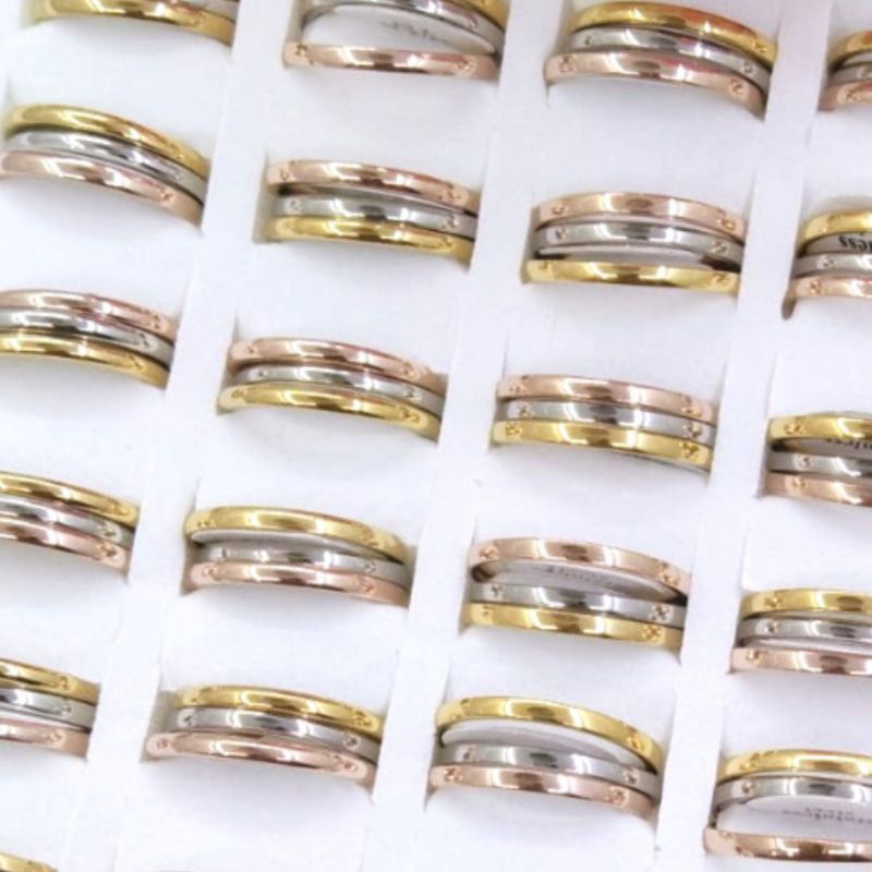 cincin titanium kombinasi 3 pcs anti luntur perhiasan wanita