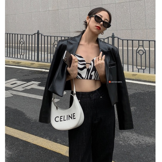 JNK x MANDA - Jaket Blazer Crop Top Casual Wanita Bahan Semi Kulit Sintetis Imitasi Grade A Premium Elegan Leather Jacket Handmade Outerwear Outfit Fashon Cewek Perempuan Jas Blezer Sedang Medium Hijab Semi Formal Korea Style Streetwear Shirt Oversize New