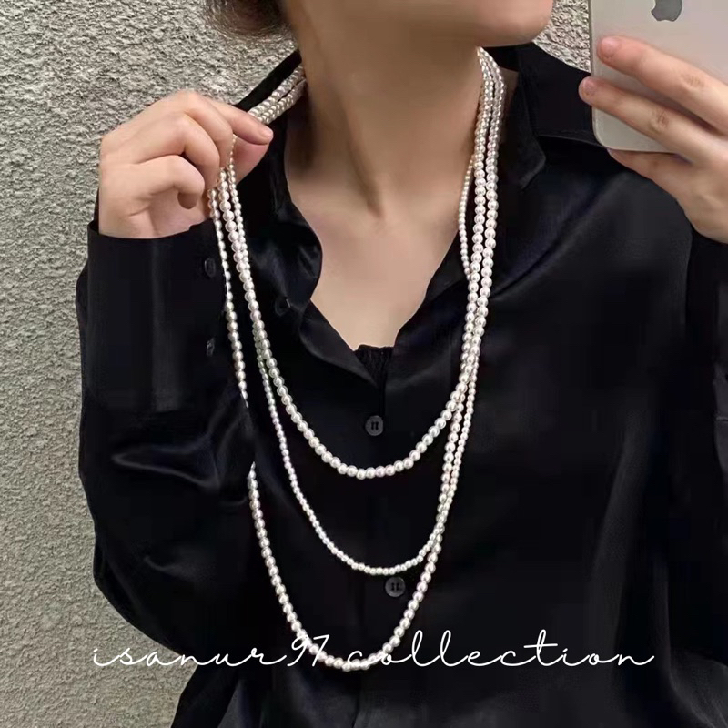 Kalung Mutiara Tumpuk 3 Layer “Taeyeon” Kalung Mutiara Kondangan Necklace Pearl Kalung Double Layer Mewah Korean Style