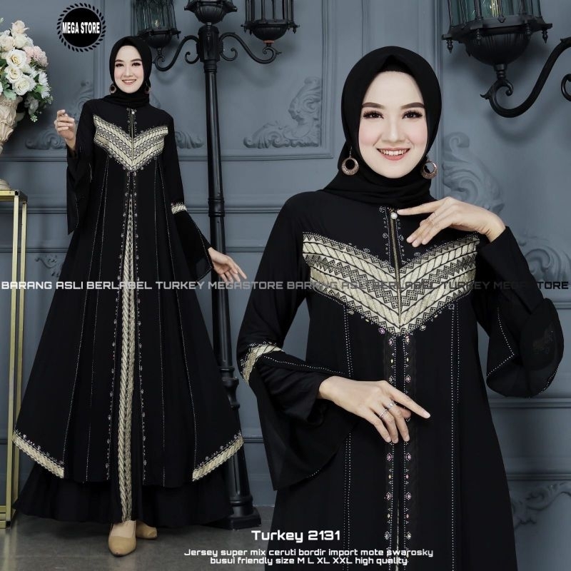 Baju Gamis Wanita Abaya Turkey Turki Hitam 2131 Dress Dres Jubah Hitam Ori Megastore