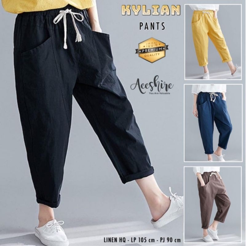 Kylian Pant Celana Panjang Wanita Linen Rami Korean Style