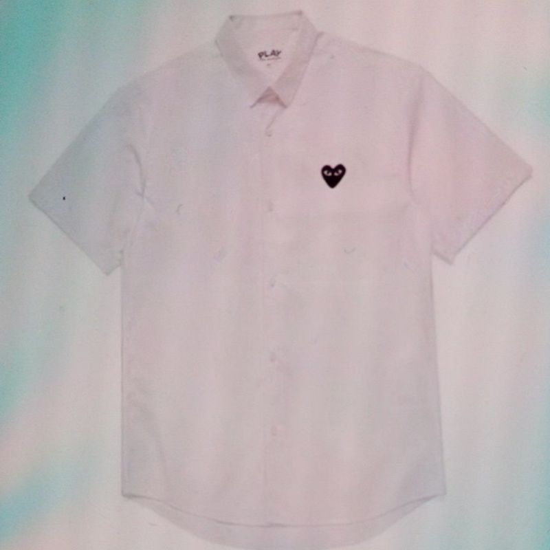 kemeja cdg play white shirt short black heart