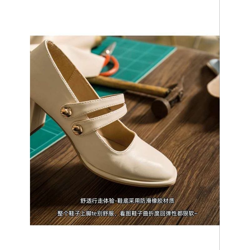 [MikanHiro Store] Thick-heeled Mary Jane shoes women's retro 2020 new Hepburn style high-heeled square toe shallow mouth single shoes women's summer sweet