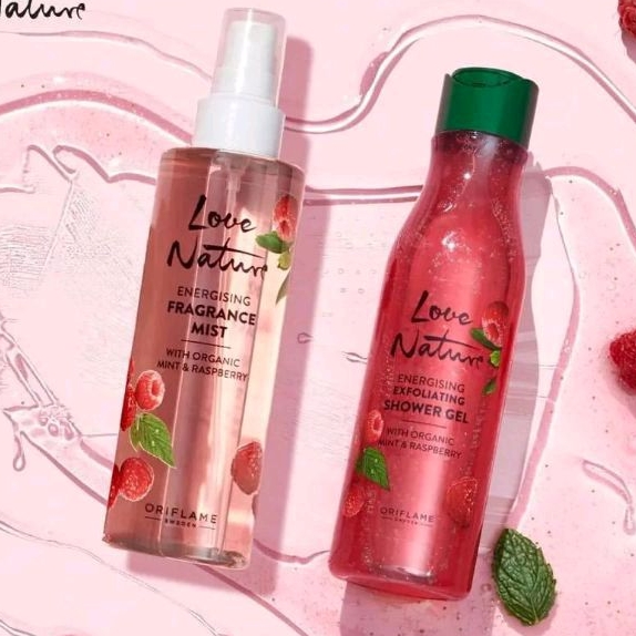 NEW Love Nature Energising Fragrance Mist/Shower Gel With Organic Mint &amp; Raspberry