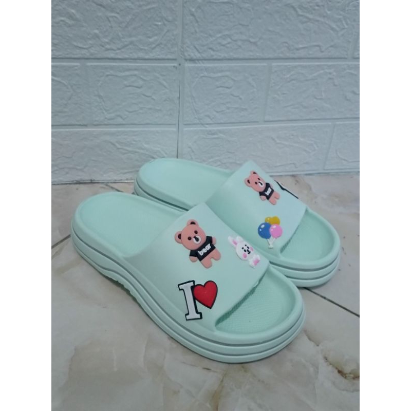 SANDAL SLOP WANITA/SANDAL SLOP JELLY FUJI DEWASA KARAKTER BONEKA BERUANG