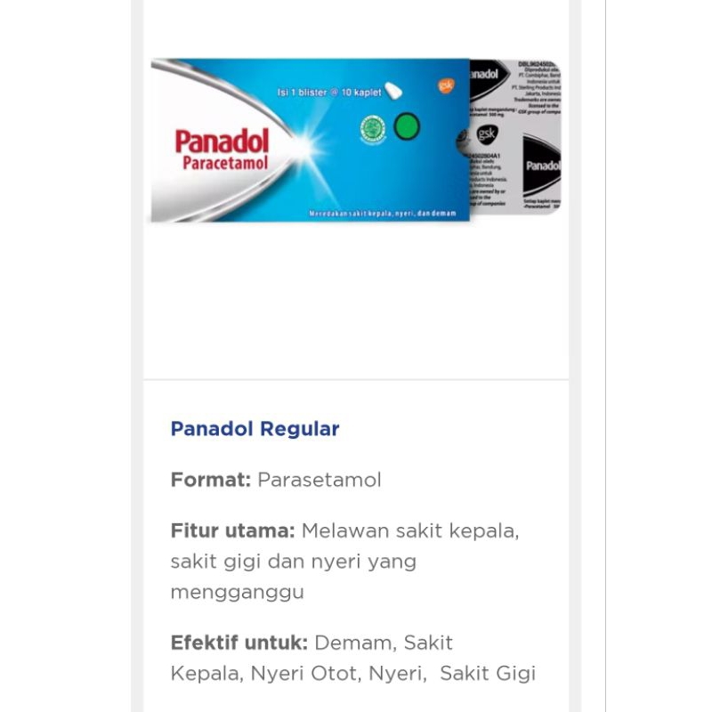 Panadol Biru dan Merah Panadol Extra Per Strip