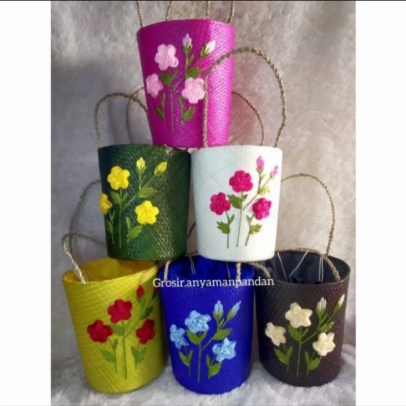 Tas jinjing anyaman pandan ember sulam tempat parcel