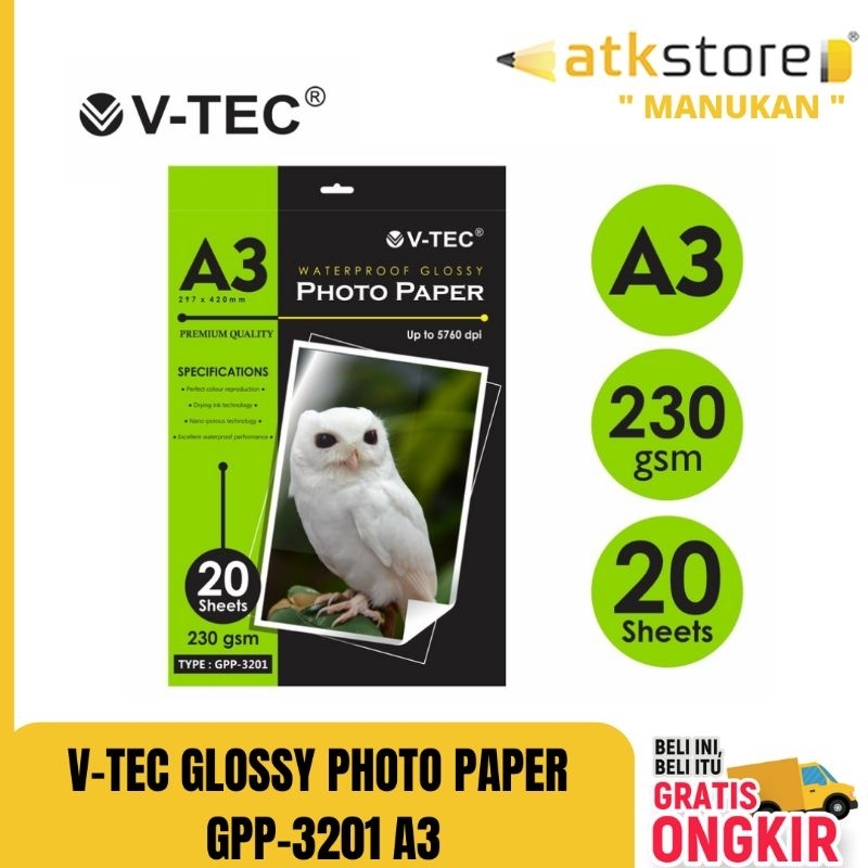 

Kertas Foto A3 V-tec Glossy Photo Paper GPP-3201 A3