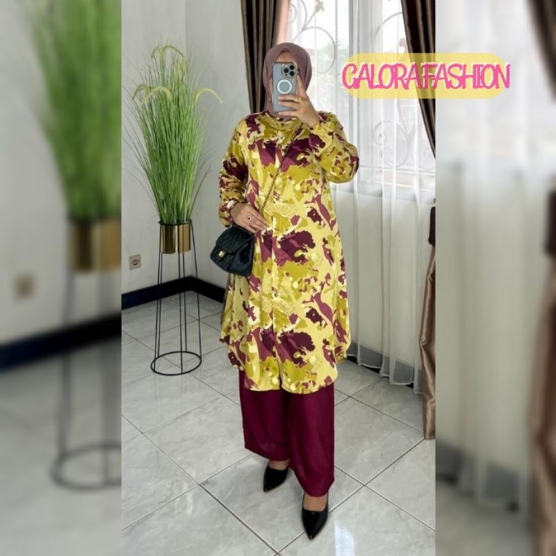 One set motif Armani silk terbaru / setelan baju dan celana wanita terbaru / setcel motif Armani sil