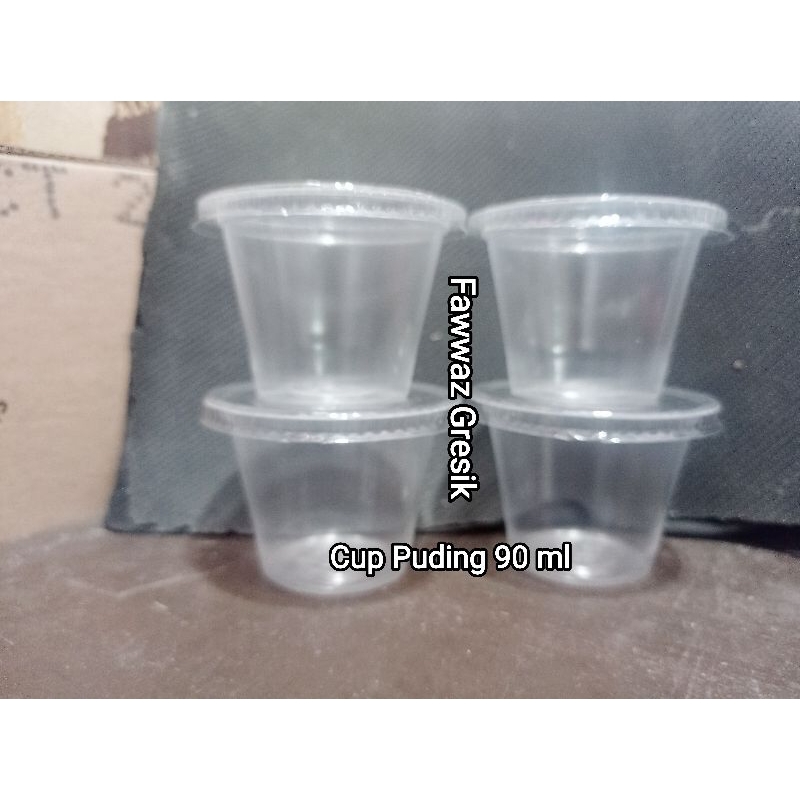 (50 pcs) Gelas Cup puding 90ml + tutup / Gelas Cup Jelly Agar agar Es Krim Cream Saos Sauce Container 90 ml + tutup merk Hok Murah