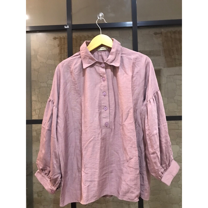 atasan LD 120 blouse kekinian bahan polo linen lengan balon