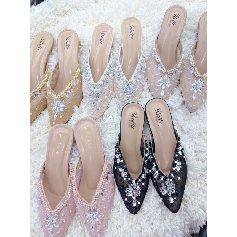 Termurah!!! COD Heels 5cm  brukat payet mewah Marwah hitam / wedding shoes hitam / sepatu pengantin hitam / sepatu seserahan / sepatu wisuda