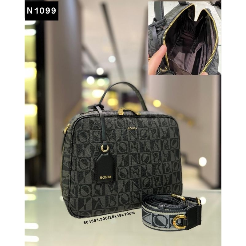 tas bonia original sling camera bag M monogram hitam tali lebar