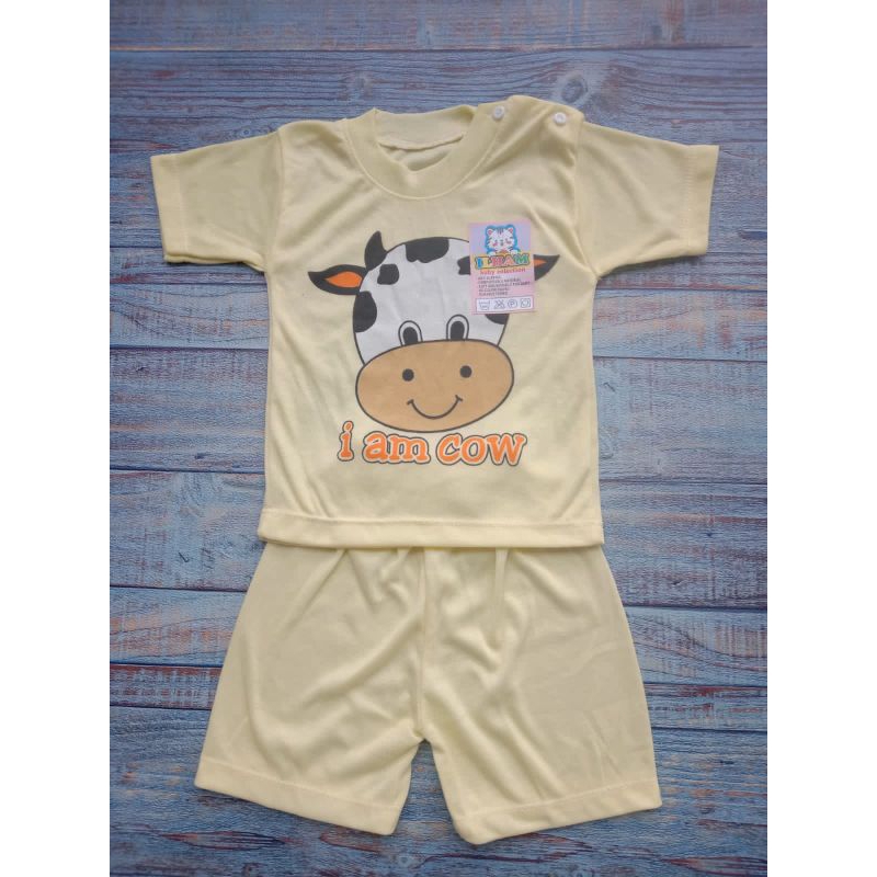 stelan oblong baby lengan pendek motiv cow