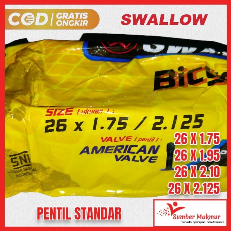 Ban Dalam Sepeda MTB Mini 26 X 1.75 / 1.95 / 2.10 / 2.125 Swallow Dop Panjang 48mm dan Pendek